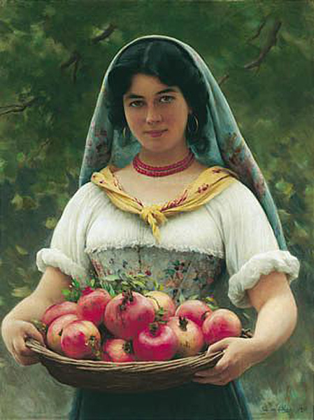 Madchen mit Granatapfeln by Eugene De Blaas - Hand-Painted Oil Painting Reproduction