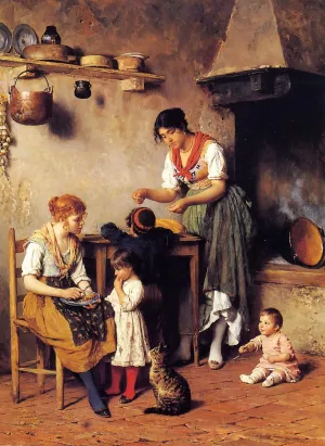 Mother's Little Helper by Eugene De Blaas Oil Painting