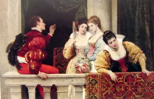 On the Balcony II by Eugene De Blaas - Oil Painting Reproduction