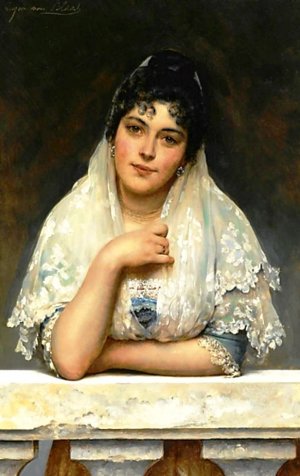 On The Balcony III by Eugene De Blaas Oil Painting