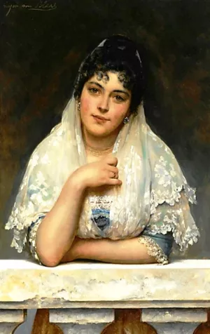 On The Balcony III by Eugene De Blaas Oil Painting