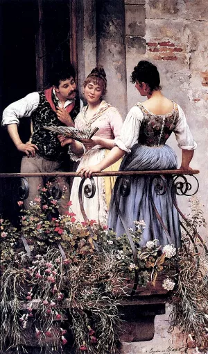 On The Balcony by Eugene De Blaas Oil Painting