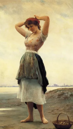 On the Beach by Eugene De Blaas Oil Painting