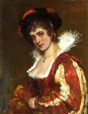 Portrait of a Venetian Lady by Eugene De Blaas - Oil Painting Reproduction