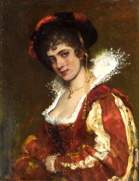 Portrait of a Venetian Lady by Eugene De Blaas - Hand-Painted Oil Painting Reproduction