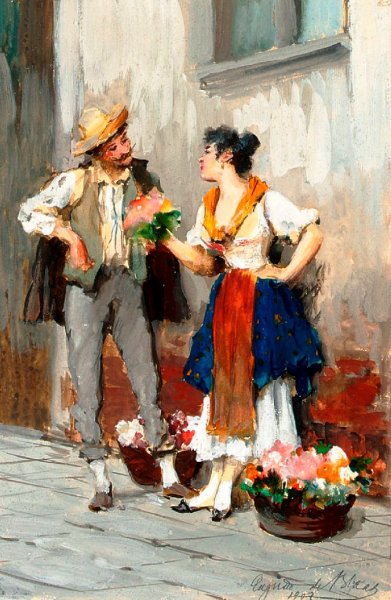 The Flower Girl by Eugene De Blaas - Hand-Painted Oil Painting Reproduction