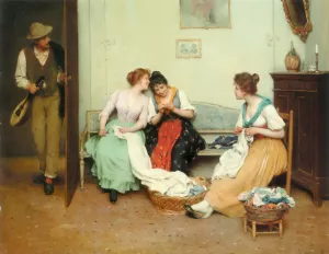 The Friendly Gossips by Eugene De Blaas Oil Painting