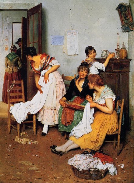 The New Suitor by Eugene De Blaas - Hand-Painted Oil Painting Reproduction