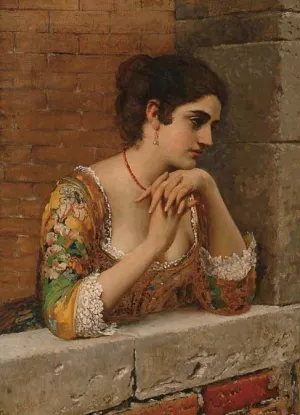 Venetian Beauty on Balcony by Eugene De Blaas Oil Painting