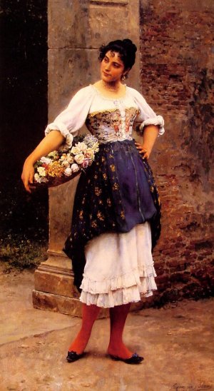 Venetian Flower Seller by Eugene De Blaas Oil Painting