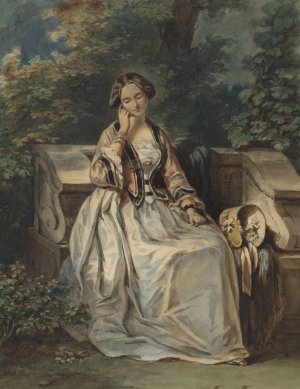 Woman Seated In A Bower by Eugene Deveria Oil Painting
