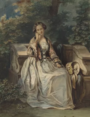 Woman Seated In A Bower by Eugene Deveria Oil Painting
