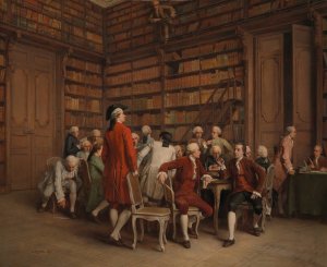 The Encyclopaedists in the King's Library by Eugene Fichel Oil Painting