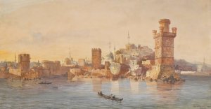 View of Rhodes by Eugene Flandin Oil Painting