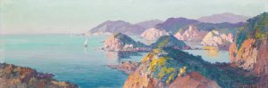 Boats Sailing Near A Rocky Coast Oil painting by Eugene-Francois-Adolphe Deshayes