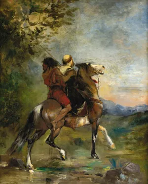 Arab a Cheval Portant En Croupe Un Fou by Eugene Fromentin Oil Painting