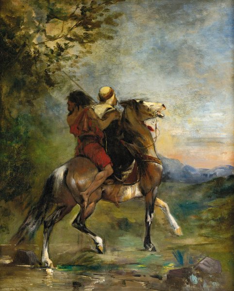Arab a Cheval Portant En Croupe Un Fou by Eugene Fromentin - Hand-Painted Oil Painting Reproduction