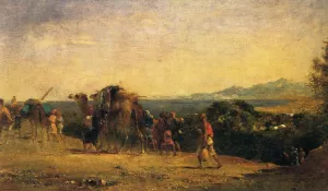 Arab Caravan by the Shore by Eugene Fromentin - Oil Painting Reproduction