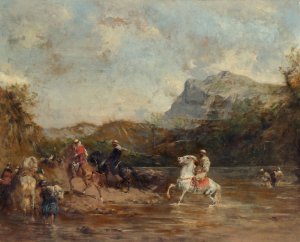 Arabs Crossing a Ford by Eugene Fromentin Oil Painting