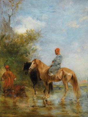 Horsemen By The River by Eugene Fromentin Oil Painting