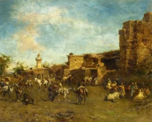 Muleteers Stopped, Algiers by Eugene Fromentin - Oil Painting Reproduction