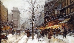 A Busy Boulevard Under Snow at Porte St. Martin, Paris