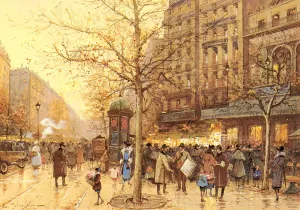 A Paris Street Scene painting by Eugene Galien-Laloue