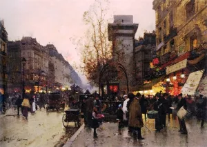 Animation Pres de la Porte Saint Den by Eugene Galien-Laloue - Oil Painting Reproduction