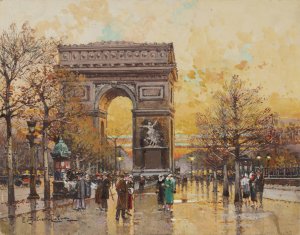 Arc de Triomphe in the Fall by Eugene Galien-Laloue Oil Painting