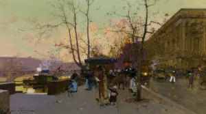 Autumn Street Scene by Eugene Galien-Laloue Oil Painting