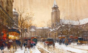 Boulevard Saint-Germain, Paris by Eugene Galien-Laloue Oil Painting