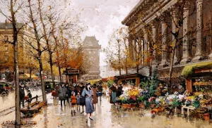 Flower Market by Eugene Galien-Laloue Oil Painting