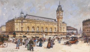 Gare de Lyon by Eugene Galien-Laloue Oil Painting
