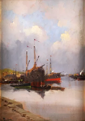 Harbor Scene by Eugene Galien-Laloue Oil Painting