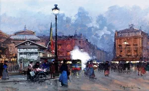 La Bourse, Paris by Eugene Galien-Laloue Oil Painting