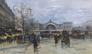La Gare De L'est by Eugene Galien-Laloue Oil Painting