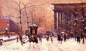 La Madeleine, Sous la Neige by Eugene Galien-Laloue Oil Painting