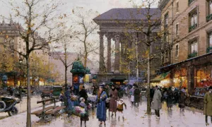 La Place de la Madeleine - Paris by Eugene Galien-Laloue Oil Painting