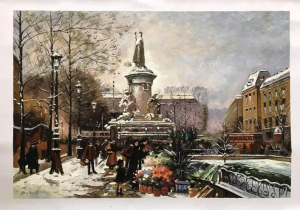 La Place de la Republique, Sous la Neige painting by Eugene Galien-Laloue