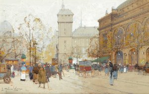 La Place Du Chatelet by Eugene Galien-Laloue Oil Painting