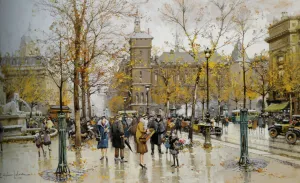 La Place du Chatelet by Eugene Galien-Laloue Oil Painting