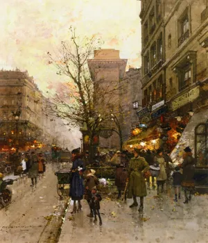 La Porte Saint Denis, Paris by Eugene Galien-Laloue Oil Painting