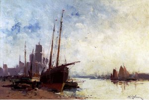 Laloue Eugene Shipping in the Docks by Eugene Galien-Laloue Oil Painting