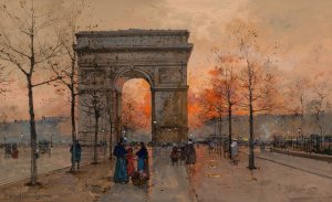L'Arc de Triomphe, Place de l'etoile by Eugene Galien-Laloue Oil Painting
