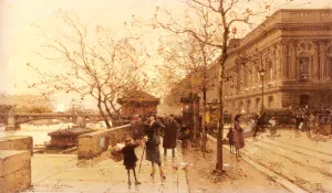 Le Louvre Et La Passerelle Des Arts painting by Eugene Galien-Laloue