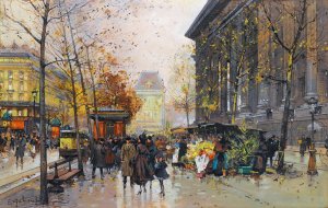 Le Marche Aux Fleurs, La Madeleine by Eugene Galien-Laloue Oil Painting