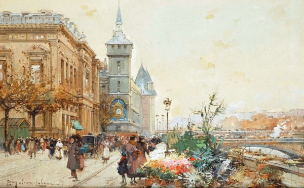 Main Product Photo of Le Marche Aux Fleurs Painting by Eugene Galien-Laloue