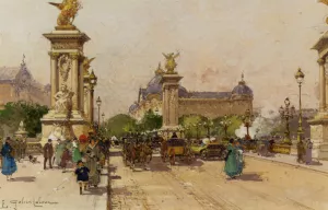 Le Pony Alexandre III et le Grand Palais painting by Eugene Galien-Laloue