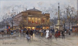 Le Theatre Du Chatelet, Paris by Eugene Galien-Laloue Oil Painting