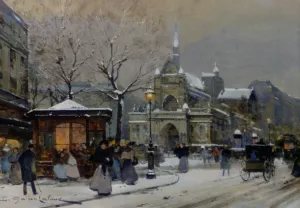 Leglise Saint Laurent Paris by Eugene Galien-Laloue Oil Painting